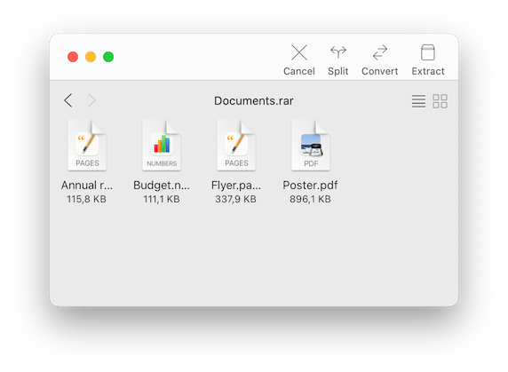 A compressed file that was opened by Archiver without previous extraction, allowing you to preview its contents.