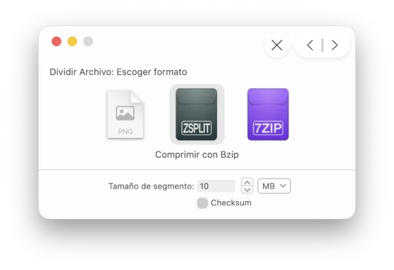 Una compresión en progreso de Archiver donde puedes especificar el dividir tu fichero en partes según tamaño.